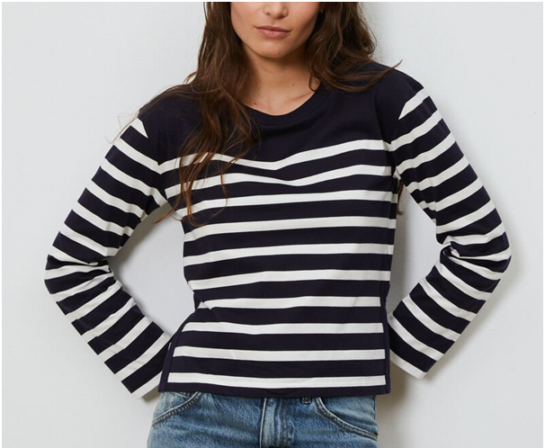 Casual korean outfits female Ideas: Trendy Outfits for Women 5 Marine City Striped 7 Sleeve Tee Shirt