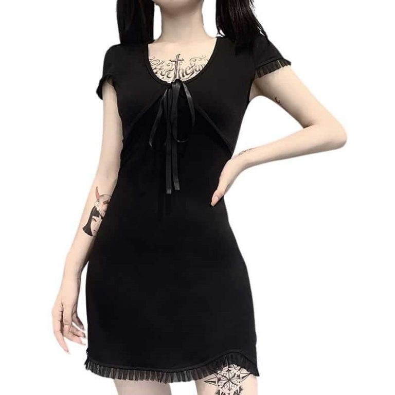 Casual korean outfits female Ideas: Trendy Outfits for Women 7 Black Ribbon Mini Dress