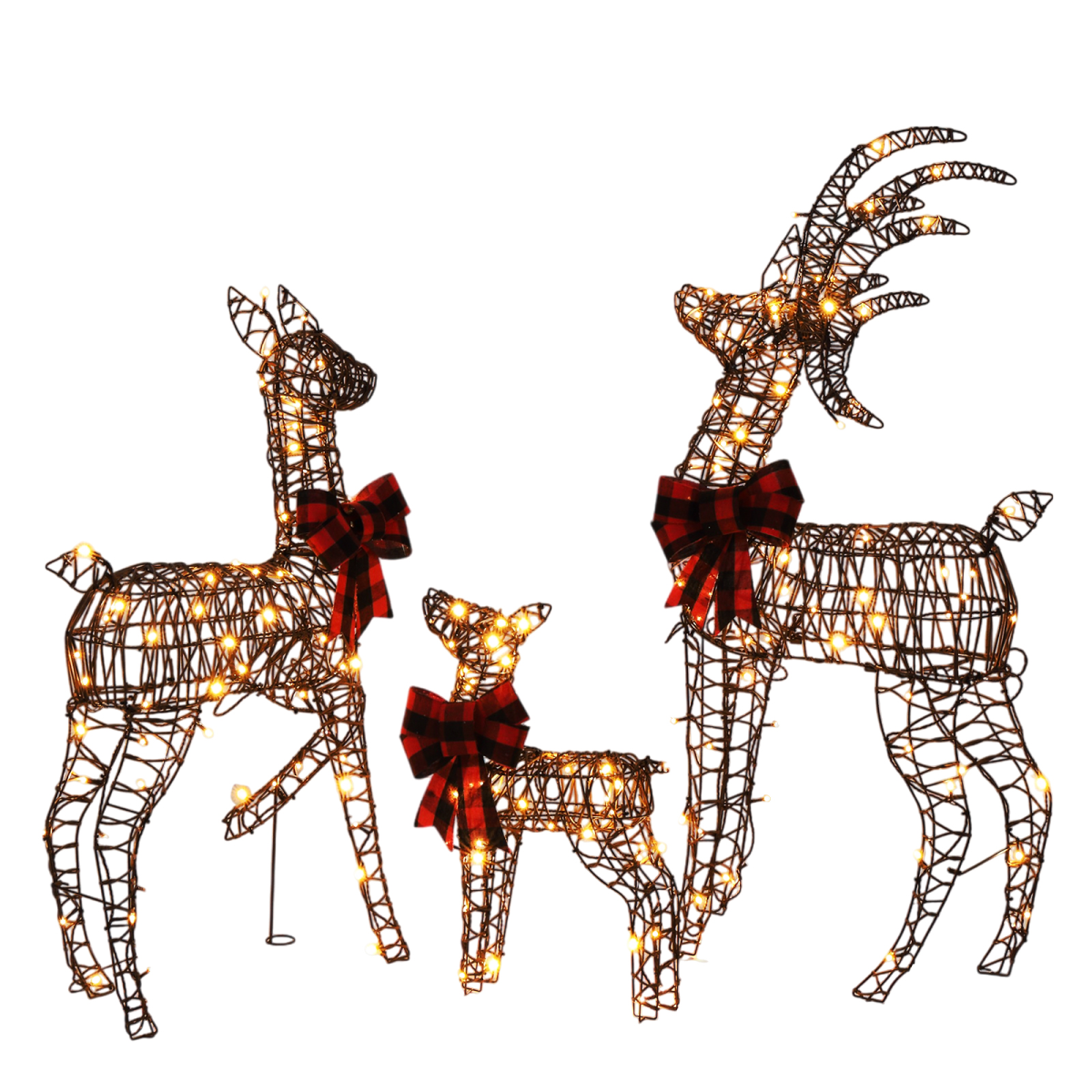 3-Piece Lighted Christmas Reindeer Family Set Outdoor Decorations, Weather Proof Rattan Deer