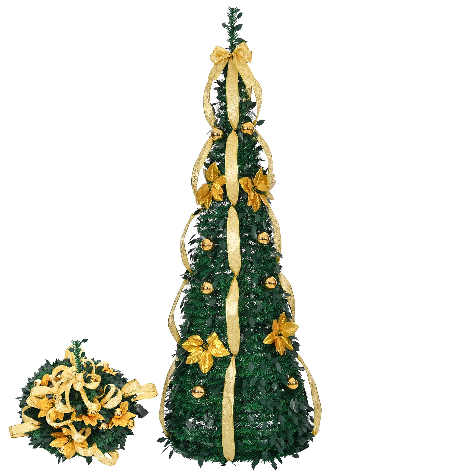6 FT Fully Decorated Pre-lit Christmas Tree, Pop Up Artificial Xmas Tree with 80 Warm Lights