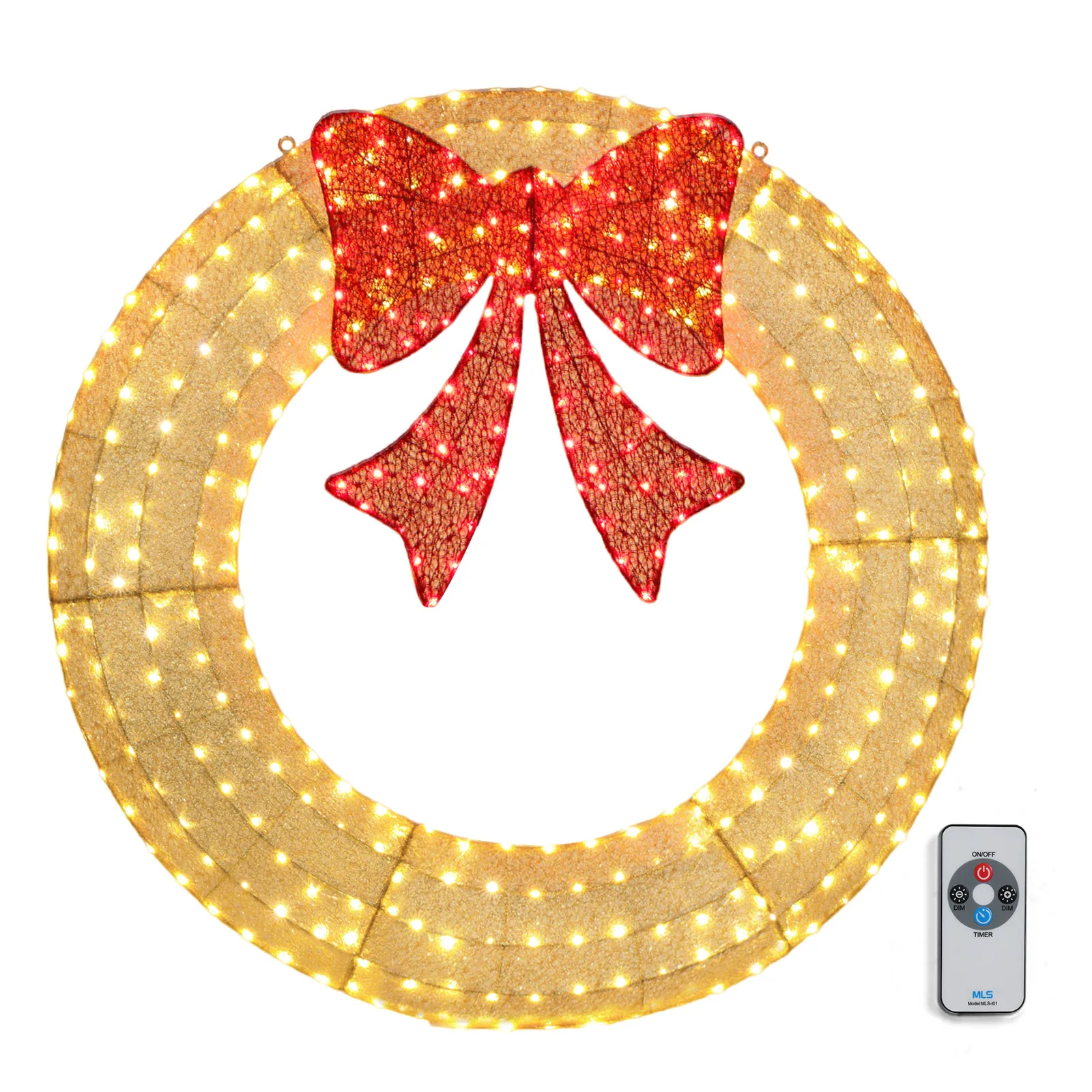 48in Pre-Lit Outdoor Christmas Wreath Decoration, LED Metal Holiday Decor for Home Exterior