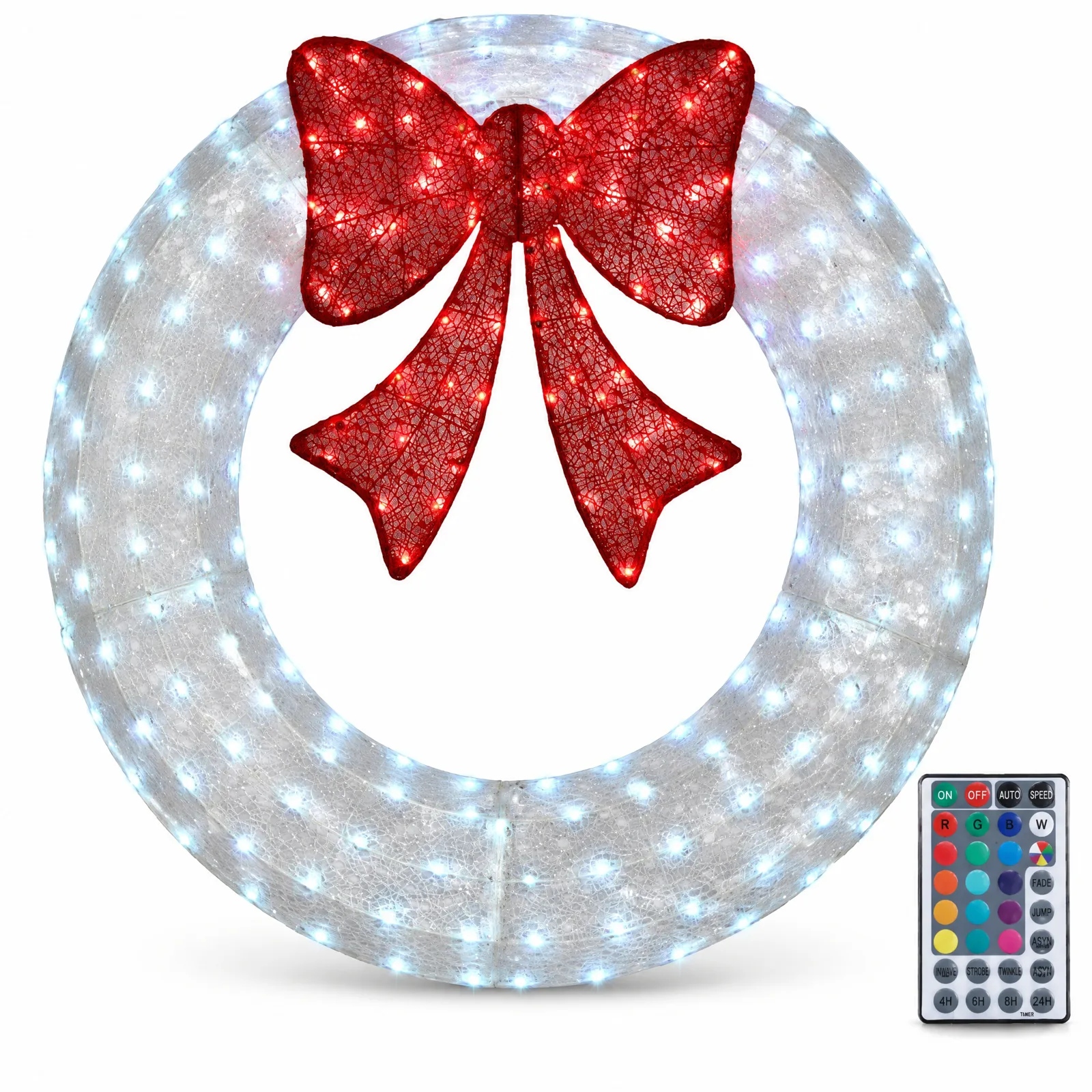 48in Pre-Lit Outdoor Christmas Wreath Decoration, LED Metal Holiday Decor for Home Exterior