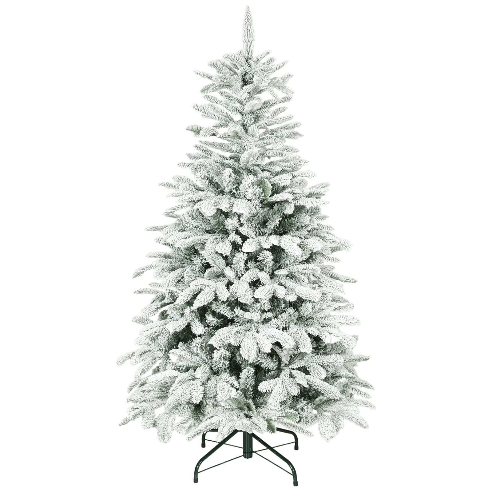 HOMCOM 5 ft Artificial Flocked Christmas Tree with 717 Branches, Hinged Xmas Tree with Foldable