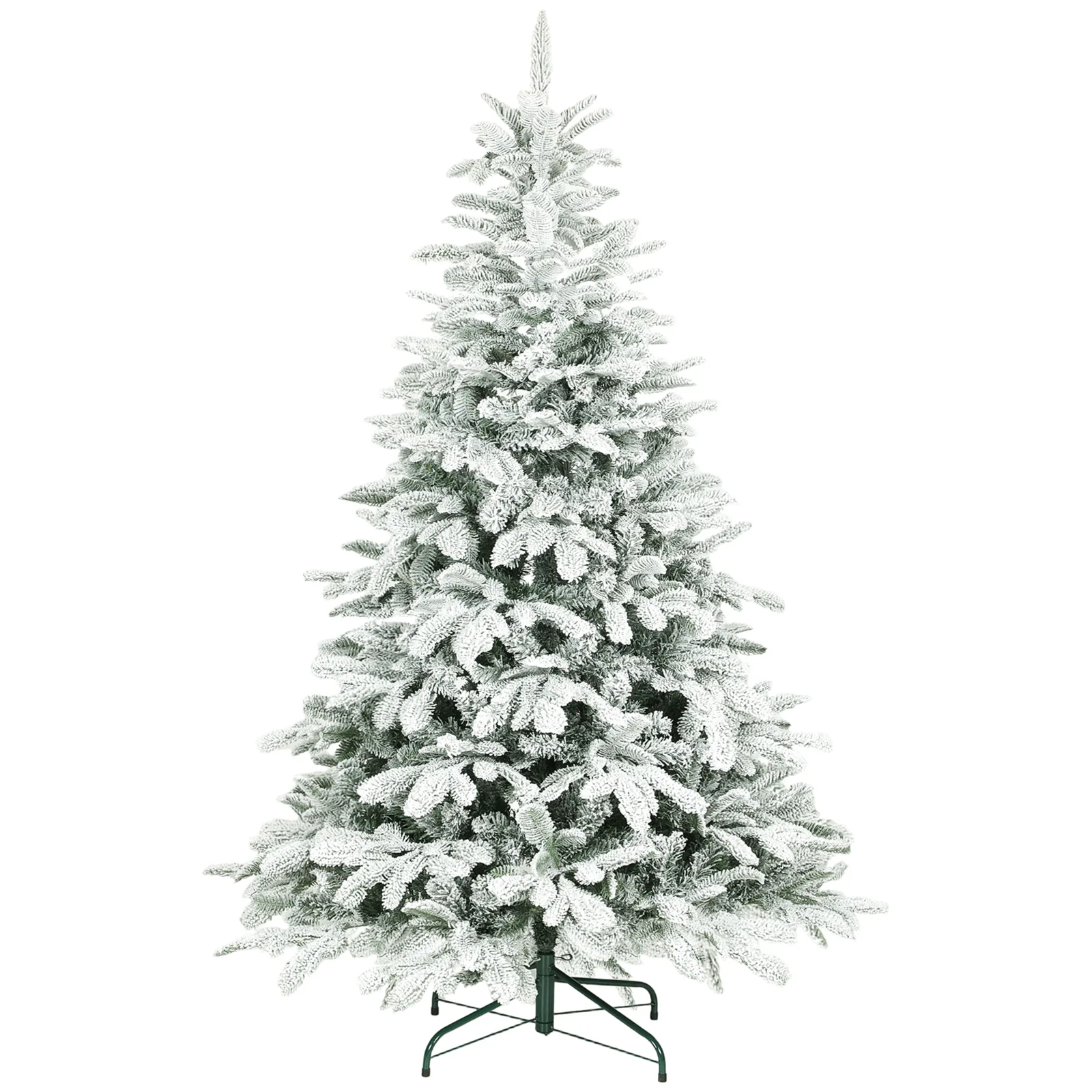 HOMCOM 6 ft Artificial Flocked Christmas Tree with 1182 Branches, Hinged Xmas Tree with