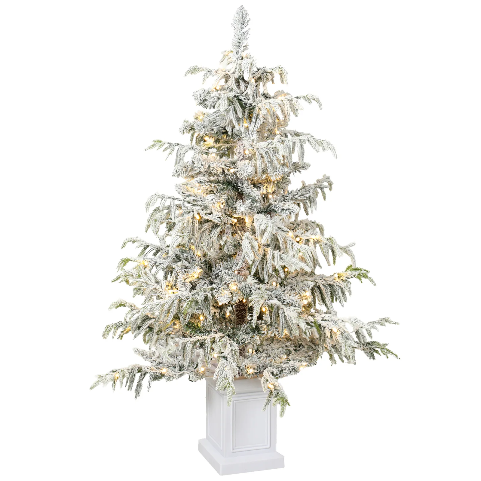 HOMCOM 4ft Prelit Flocked Christmas Tree, Artificial Snow Flocked Spruce with 160 Warm White