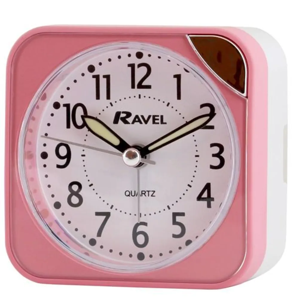 Ravel Small Square Quartz Travel Alarm Clock - Pink | Clockhaven product image 1
