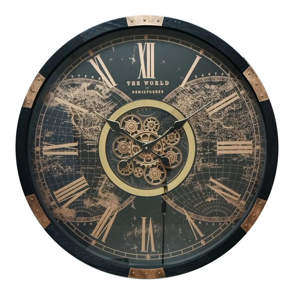 Stylish & Elegant Globe Wall Clock with Exposed Moving Gears - Industrial-Inspired | Clockhaven product image 1