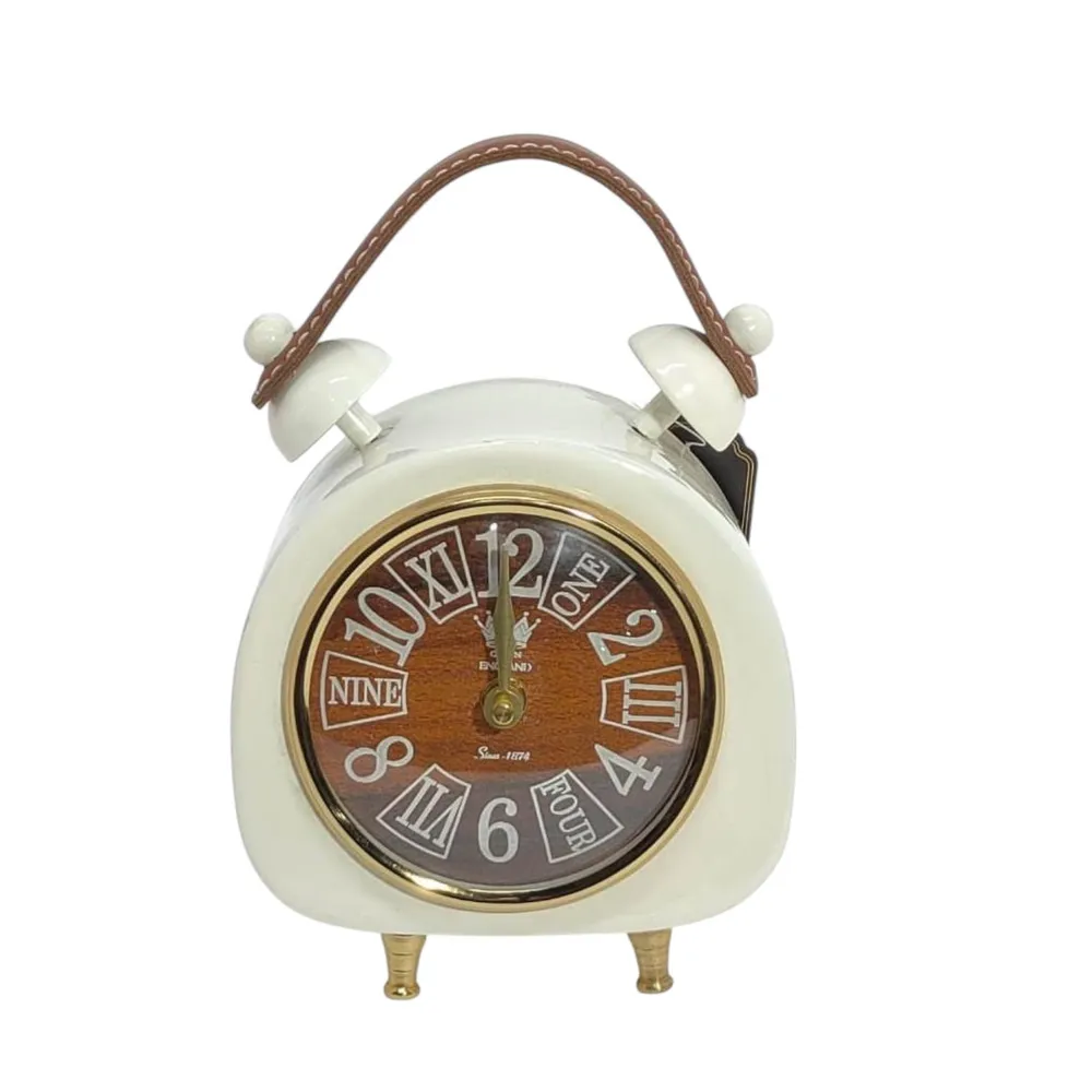 AcaciaHome Modern & Stylish White Cream Mantel Clock - Elegant Silent Sweep Tabletop | Clockhaven product image 1