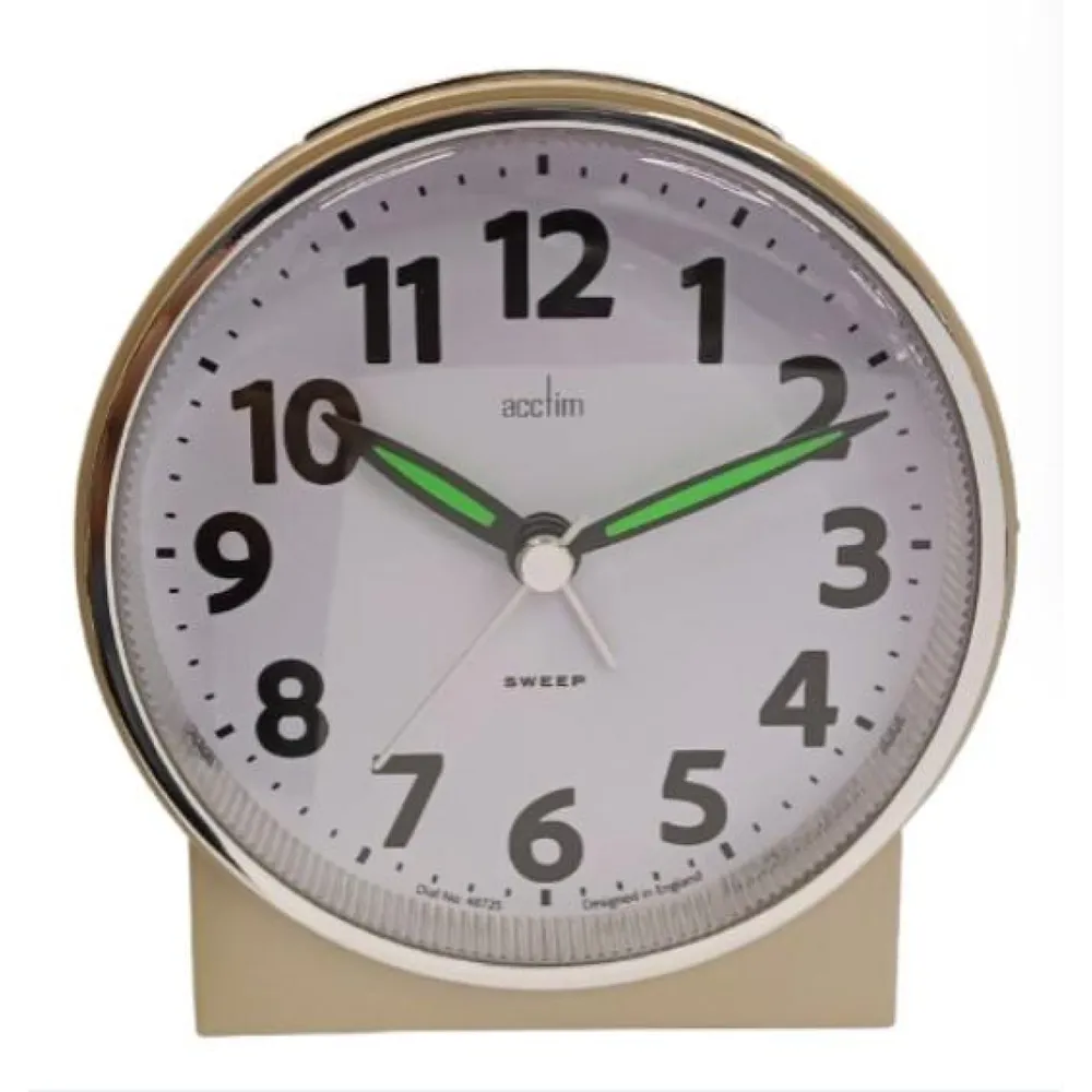 Acctim Micah Round Mid Sized Bedside Quartz Alarm Clock in Gold Plated | Clockhaven product image 1