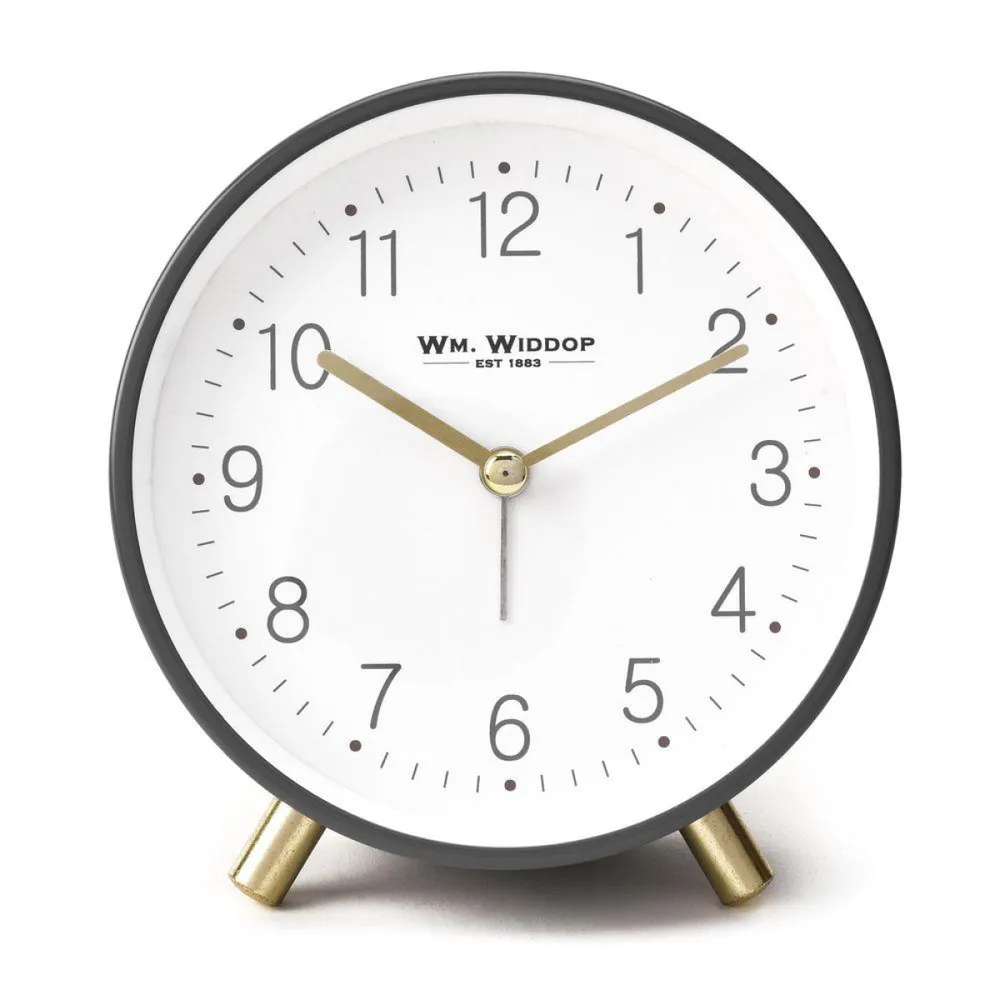 Wm. Widdop Alarm Clock Metal Feet with Light & Snooze - Grey | Clockhaven product image 1