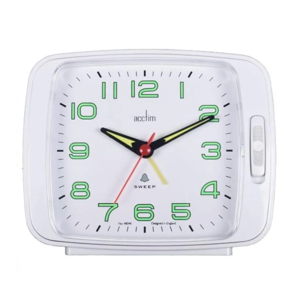 Acctim Ada Luminous tipped hands and numbers with Snooze White Alarm Clock | Clockhaven product image 1