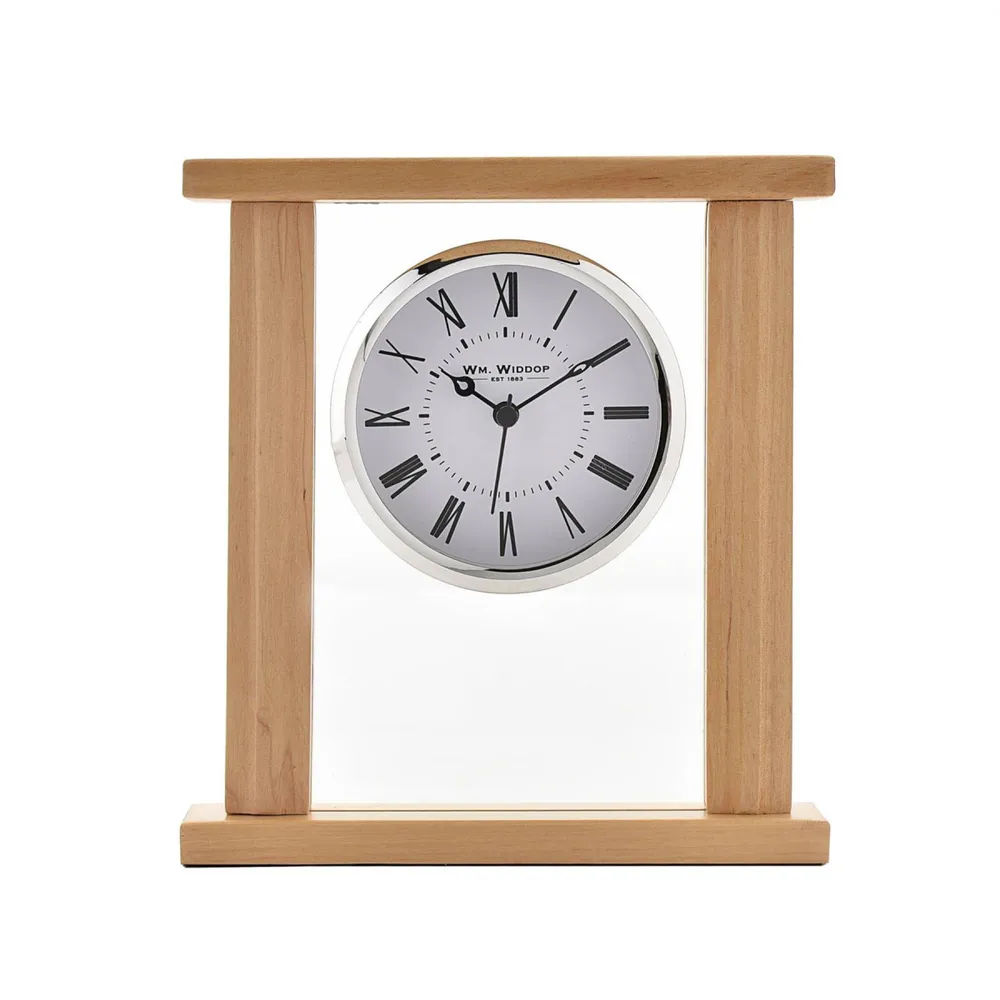 Wm.Widdop Wood & Glass Mantel Clock Roman Dial Silver Bezel W2771 | Clockhaven product image 1