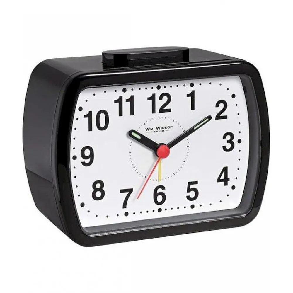 Wm.Widdop Qtz Alarm Clock Bell Oblong Blk/Green Dial 5184B | Clockhaven product image 1