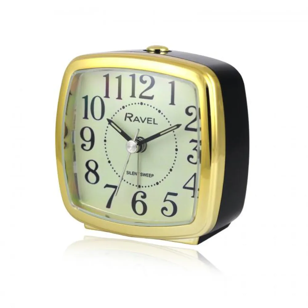 Ravel Retro Styled Small Size Bedside Quartz Alarm Clock - Black / Gold | Clockhaven product image 1