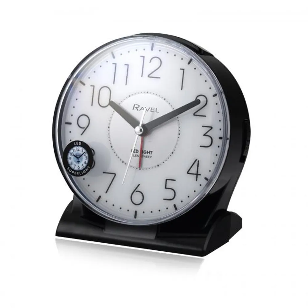 Ravel Large Contemporary Bedside / Mantel Quartz Alarm Clock - Black | Clockhaven product image 1