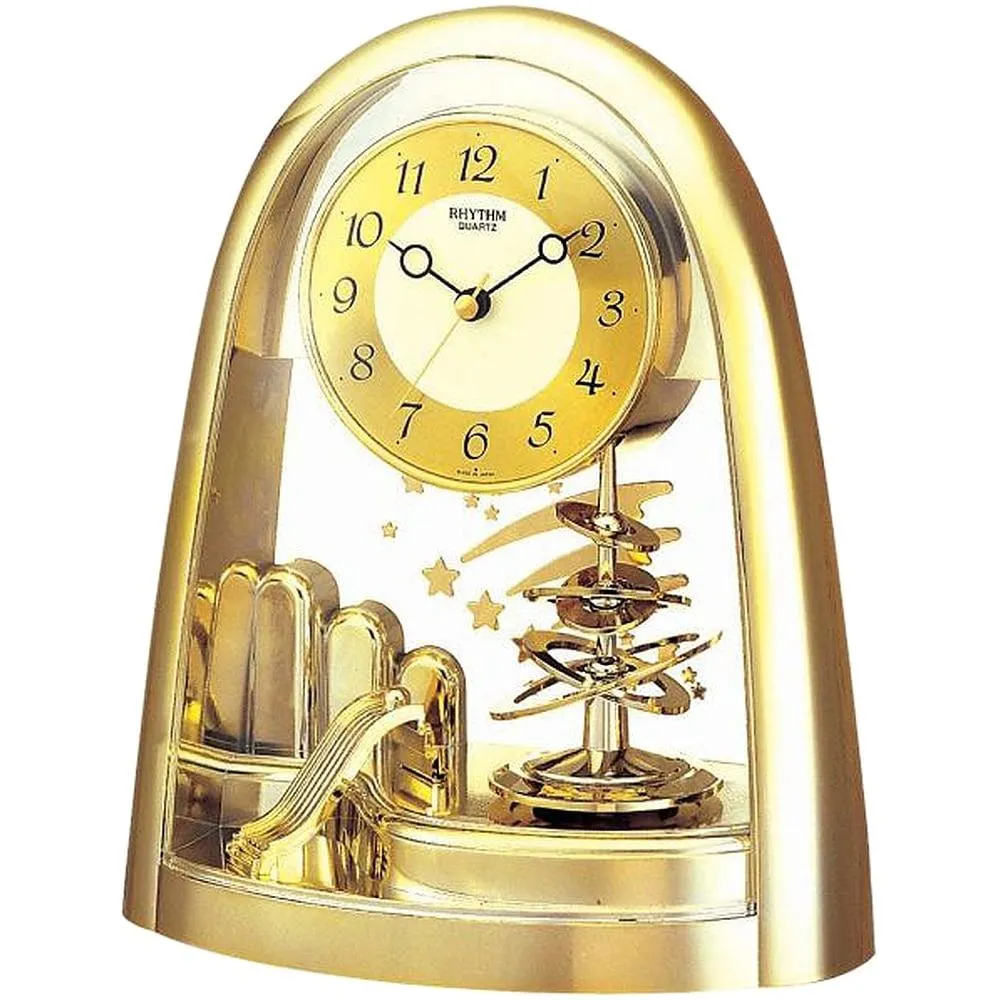 Rhythm Cont Mantel Clock Arched Top/Sprial Pendulum Gilt | Clockhaven product image 1