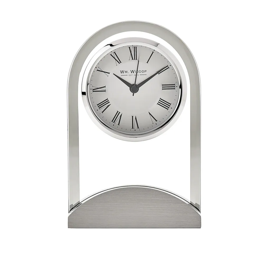 Wm.Widdop Glass Panel Aluminium Base Mantel Clock | Clockhaven product image 1