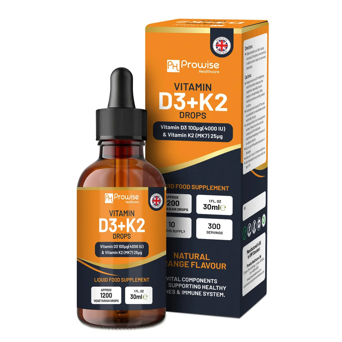 Vitamin D3 4000iu + K2 MK7 Orange Liquid Drops 30ml (Prowise Healthcare) - view 1