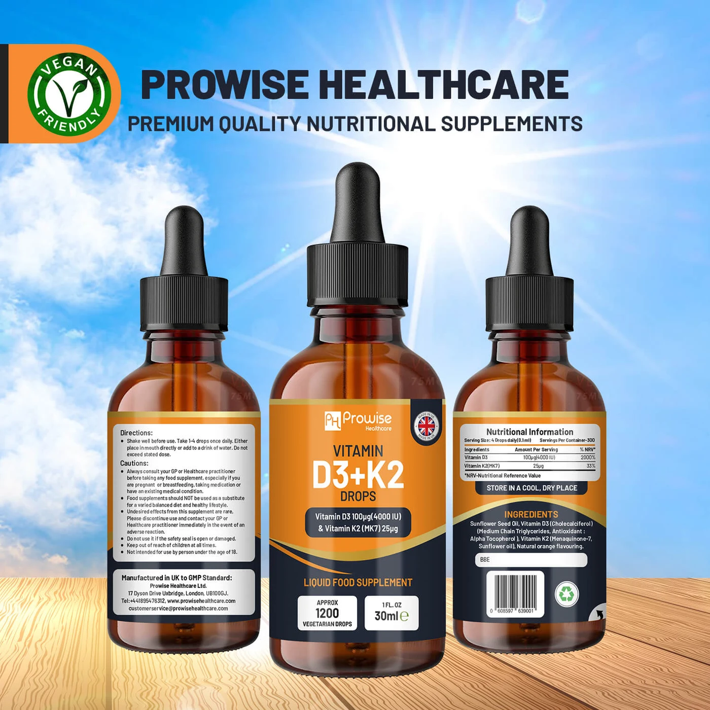Prowise Vitamin D3 + K2 Orange Drops - 30ml - view 2