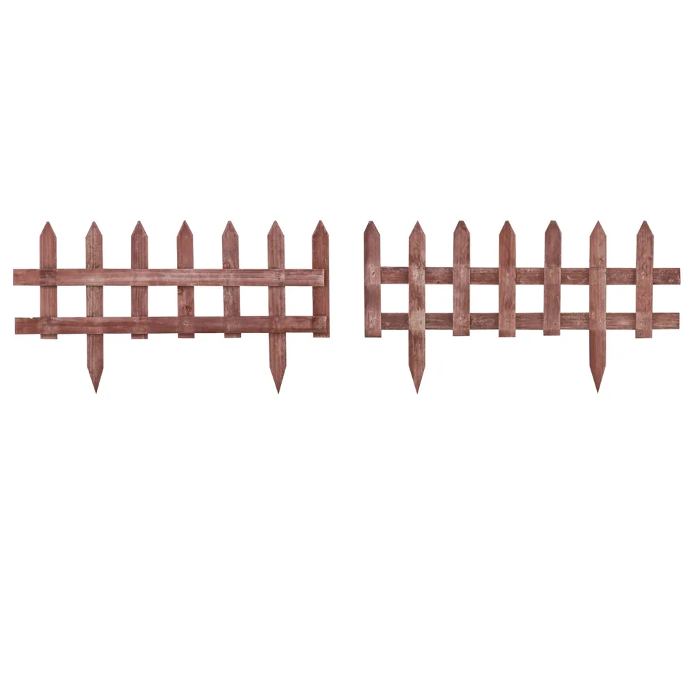 Outsunny Pack of 12 Wooden Plant Border Fence Garden Fixed Picket Fence Brown | Edgekerb product image 1