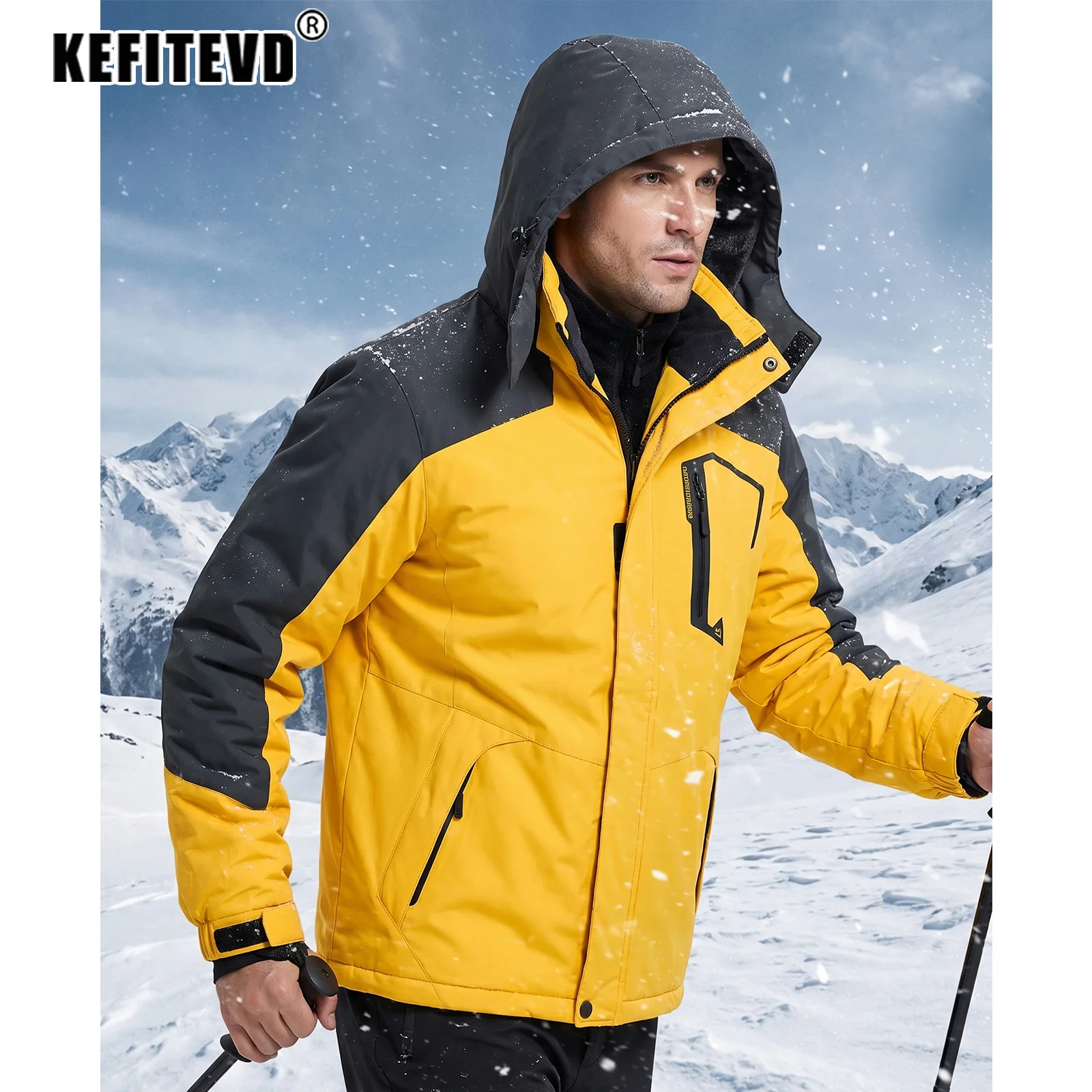 KEFITEVD Men's Waterproof Ski Jacket