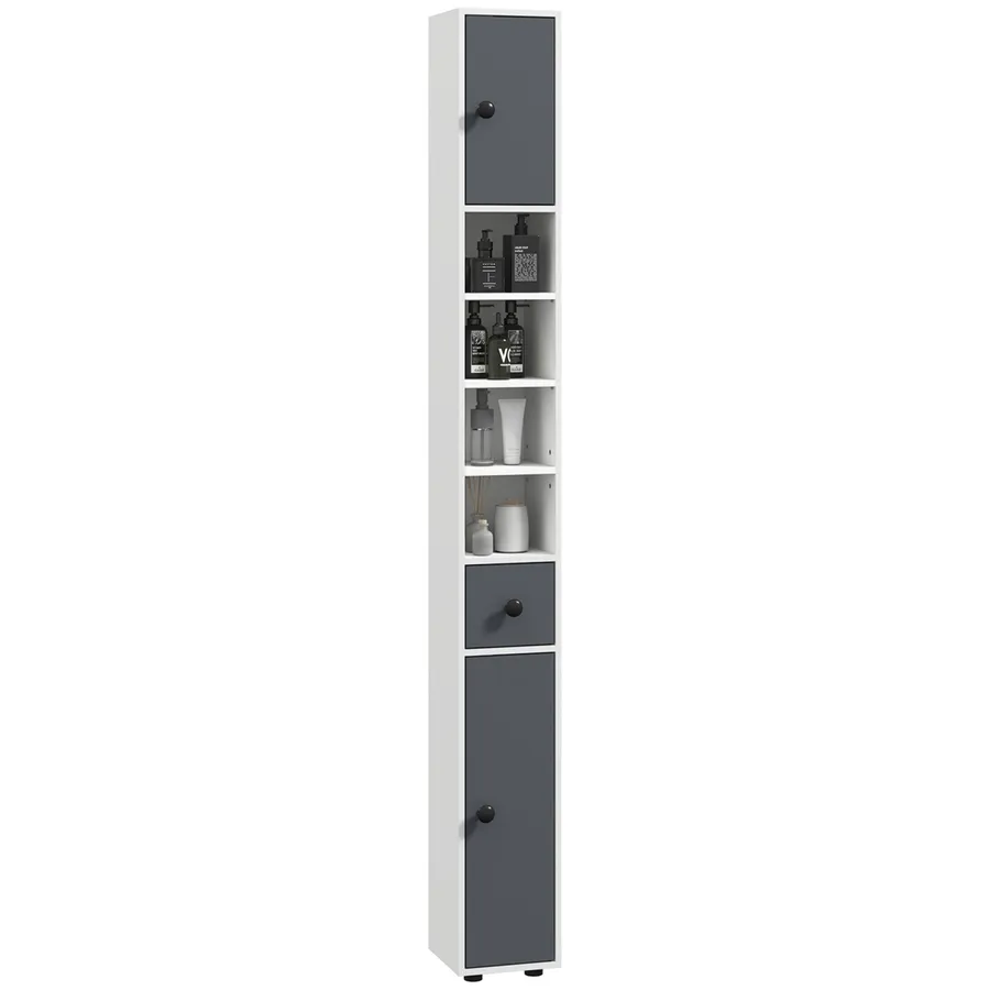 kleankin Slim Bathroom Cabinet, Toilet Roll Storage with Open Shelves, Grey | LimeAway product image 1