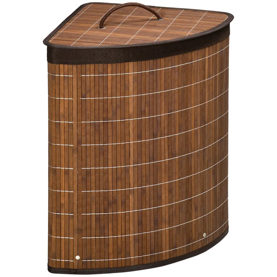 HOMCOM 55L Bamboo Corner Laundry Hamper Bamboo Laundry Basket Brown | LimeAway product image 1