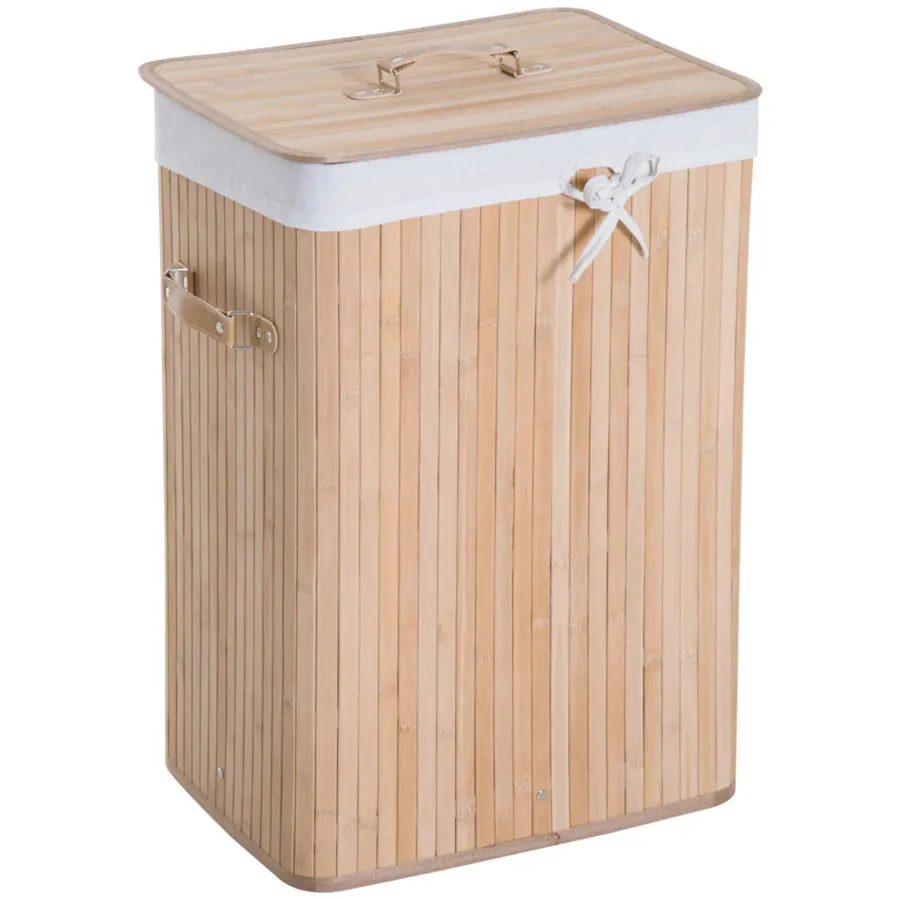 HOMCOM 70L Collapsible Bamboo Laundry Hamper Organizer Clothes Washing Basket Bin | LimeAway product image 1