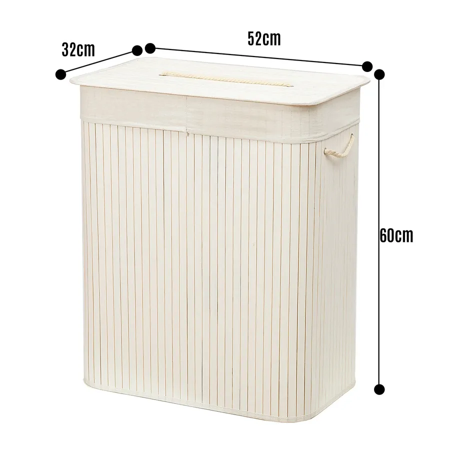 Rectangular Bamboo Laundry Basket-White with Divider | LimeAway product image 1