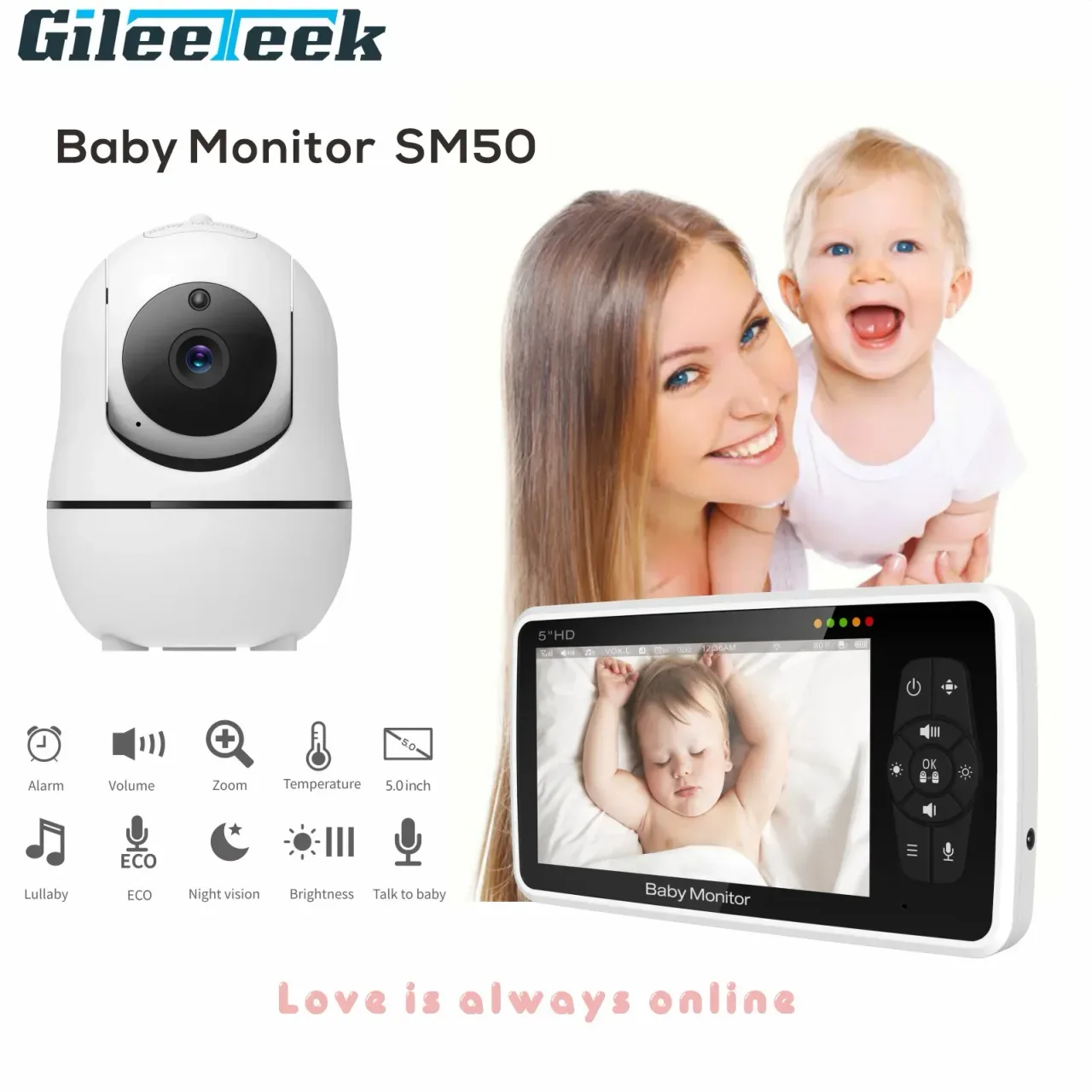 SM50/SM530A 5 Inch LCD Video Baby Monitors Wireless Babysitter Two
