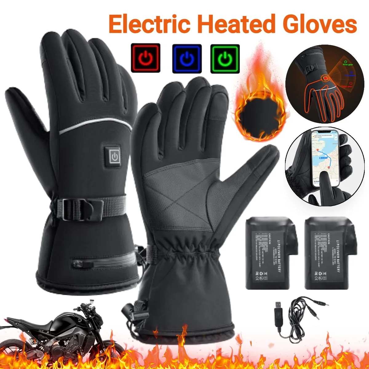 Motorcycle Heated Gloves Battery Powered Electric Heated Gloves