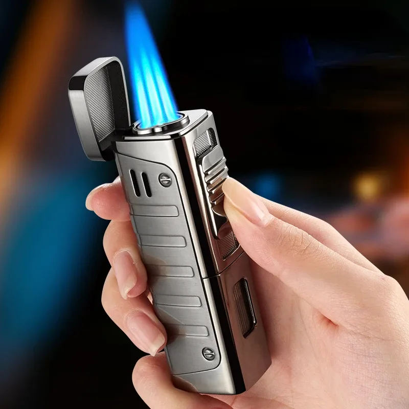 Metal Cigar Jet Lighter Blue Flame 3 Jet Torch Gas Butane Lighter