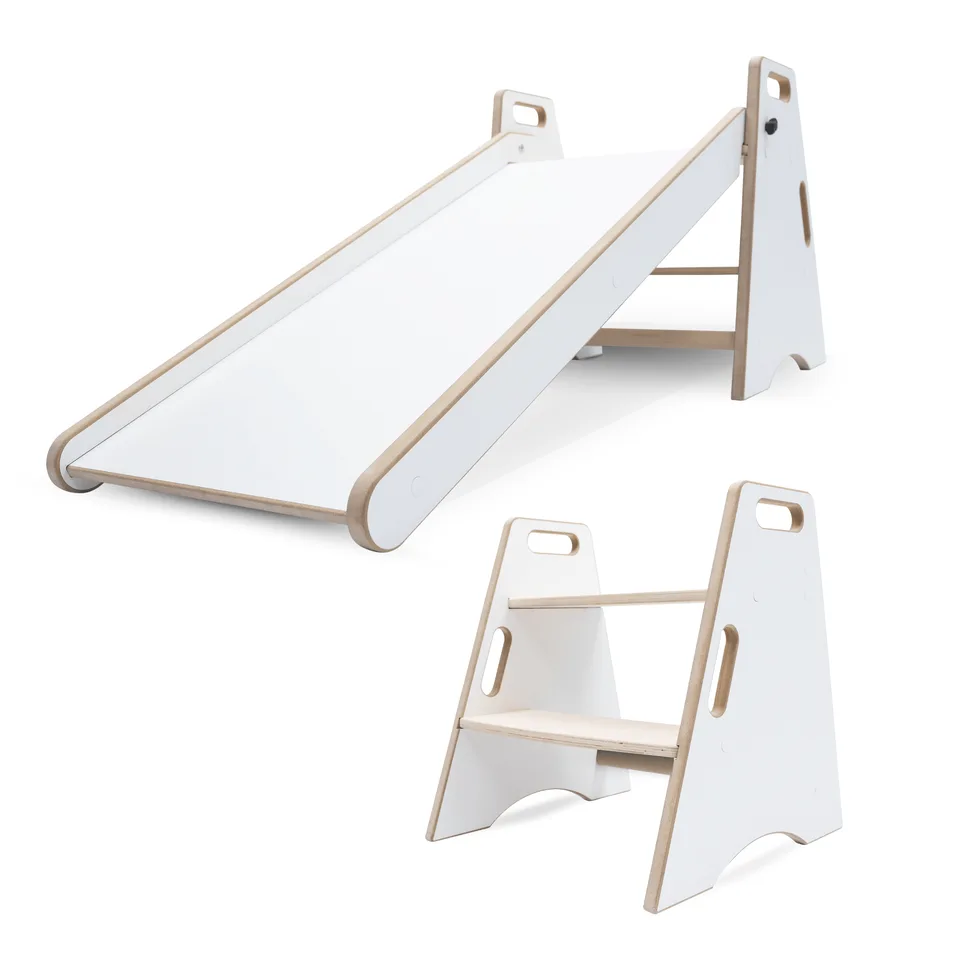 Indoor Kids Slide - 2-in-1 Wooden Slide & Step Stool