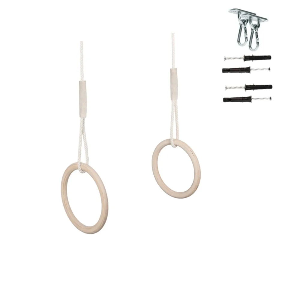 Gymnastic rings with bar 2in1 - wooden rings with height adjustment 85-135 cm