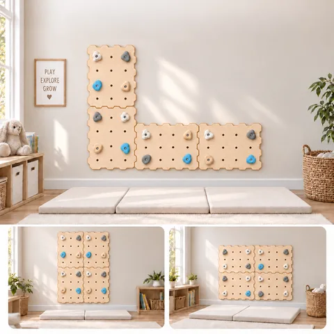 d1eacfa665f677c6 480 - Kids Climbing Wall with 16 Holds, Natural Wood (XL Set) | Tiny Summit