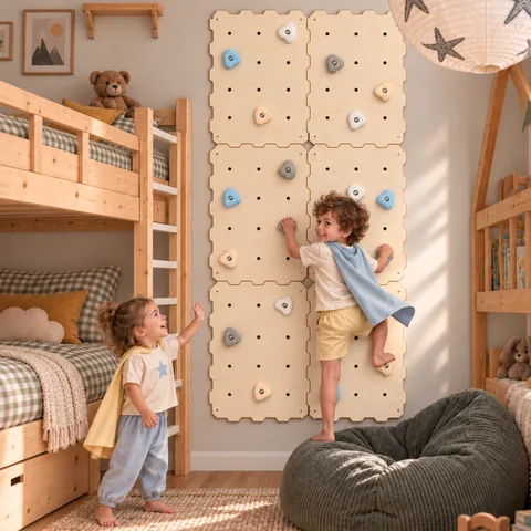 e3dcd9ddef89f0bf 480 - Kids Climbing Wall with 16 Holds, Natural Wood (XL Set) | Tiny Summit