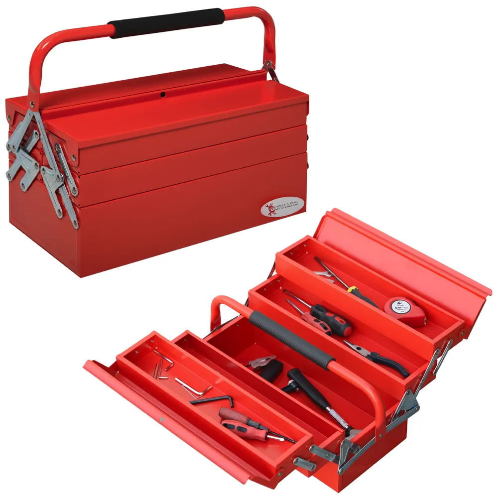 Metal Tool Box 3 Tier 5 Tray Professional Toolbox, 45x22.5x34.5cm, Red | Torqkit product image 1
