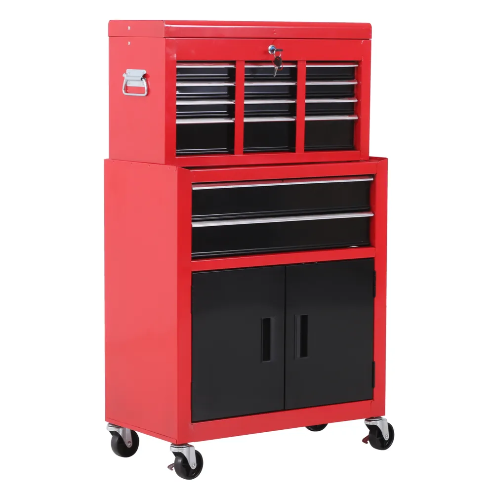 Portable Toolbox Tool Box Top Chest Cabinet Garage Storage Roll Cab Red HOMCOM | Torqkit product image 1