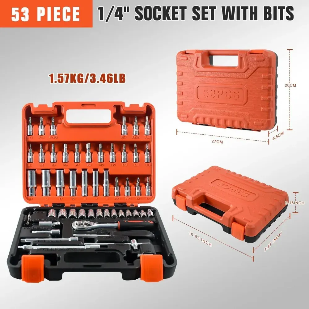 53 Pcs 1/4" Drive Socket Set&Tool Sets Ratchet Wrench Set with Bit Socket Set UK | Torqkit product image 1