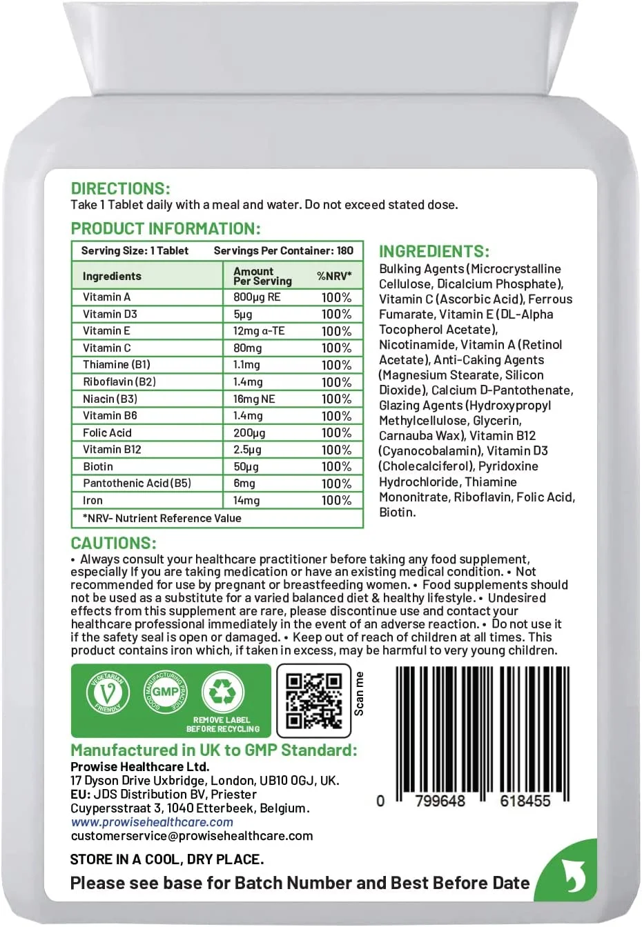 Prowise Multivitamin with Iron+ - 180 Tablets - view 2