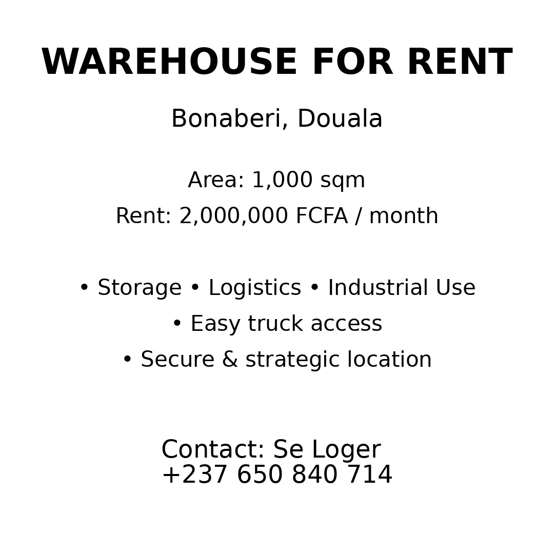 Store to rent at Douala, Bonaberi, gare - 1000 m2 - 2 000 000 FCFA