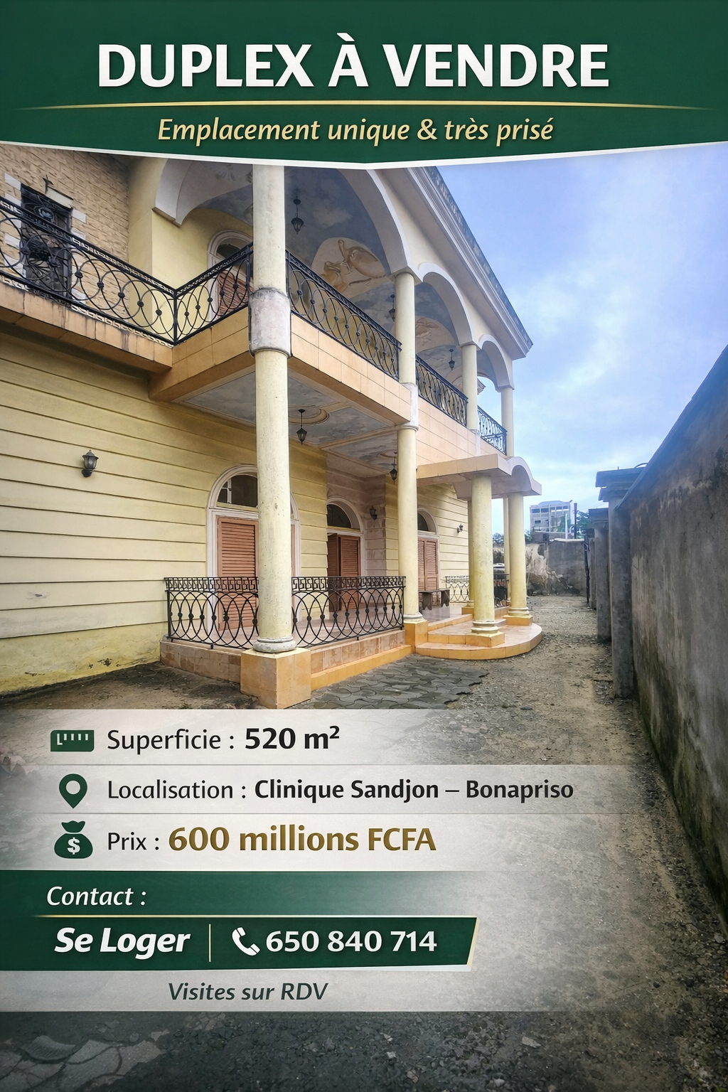 House (Villa) for sale - Douala, Bonapriso, Clinique de l'aéroport - 1 living room(s), 4 bedroom(s), 3 bathroom(s) - 600 000 000 FCFA / month