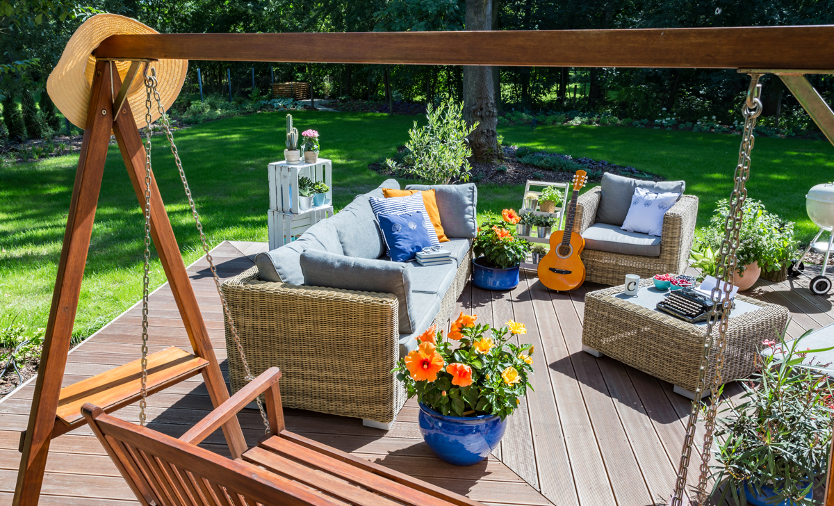 Spacious villa patio during summer
