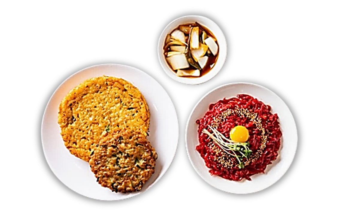 누이네 세트: 녹두빈대떡 + 고기완자 + 육회 1