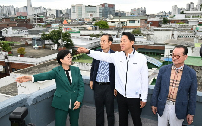 米阿2区视察与讨论中的首尔市市长吴世勋与郑燦京协会长