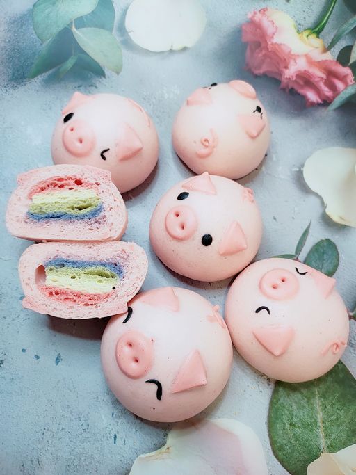 【️ 🐷🌈RainbowBelly Piggies Cartoon Buns】 【️小猪崽🐷彩虹馒头🌈】4pcs/pack