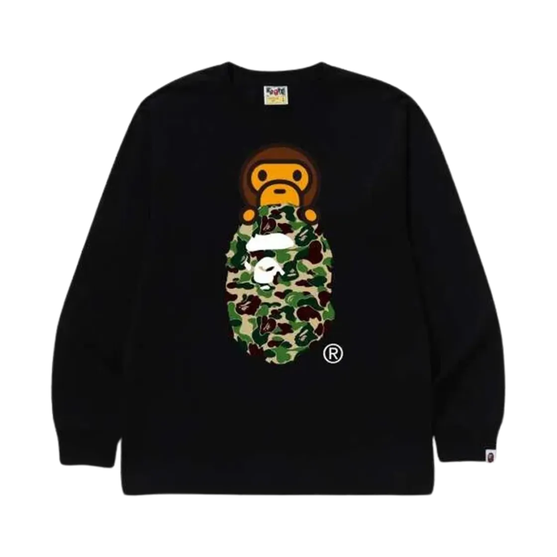 베이프 ABC 카모 마일로 온 에이프 헤드 롱슬리브 티셔츠 블랙 그린