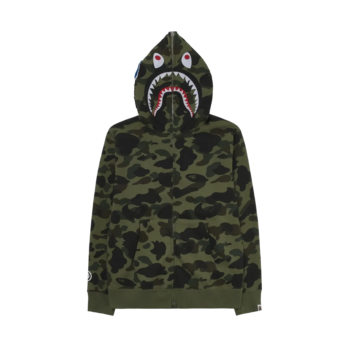 베이프 퍼스트 카모 샤크 풀 집 후드 아미 그린