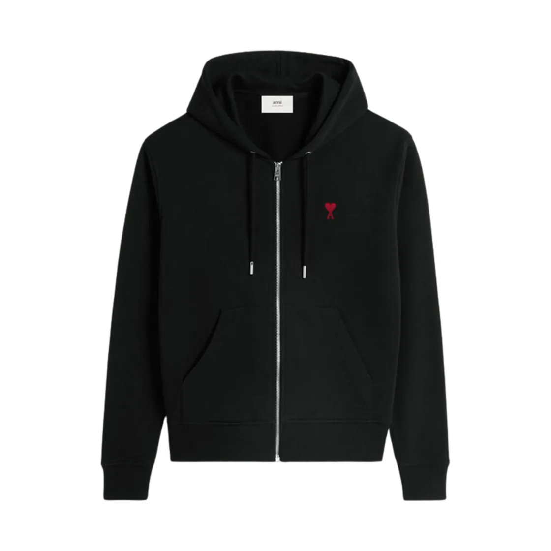 아미 스몰 하트 로고 루프백 오가닉 코튼 플리스 후드 집업 블랙