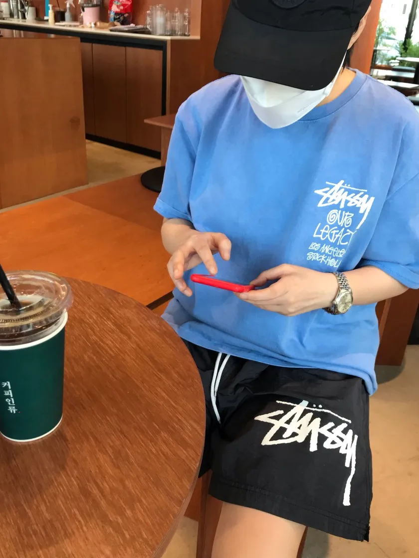 스투시 x 아워레가시 서프맨 티셔츠 블루 - 21SS thumbnail 9